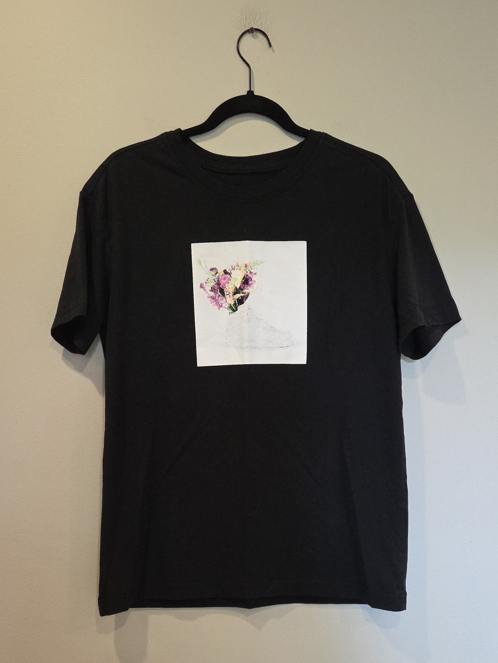 Nike Black Short-Sleeve Crewneck Tee with Floral Square Graphic